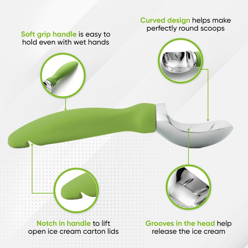 Spring Chef Green Heavy Duty Ice Cream Scoop with Non-Slip Handle - Professional Metal Ice Cream Scooper for Cookie Dough, Frozen Yogurt, Gelato, Sorbet, Melon - Dishwasher Safe Kitchen Tool - Image 3