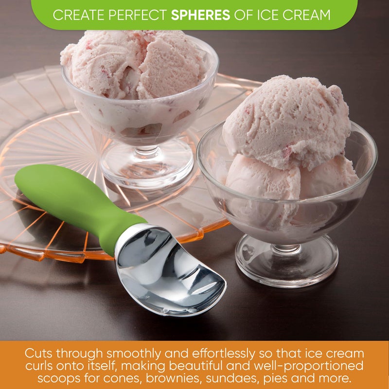 Spring Chef Green Heavy Duty Ice Cream Scoop with Non-Slip Handle - Professional Metal Ice Cream Scooper for Cookie Dough, Frozen Yogurt, Gelato, Sorbet, Melon - Dishwasher Safe Kitchen Tool - Image 4
