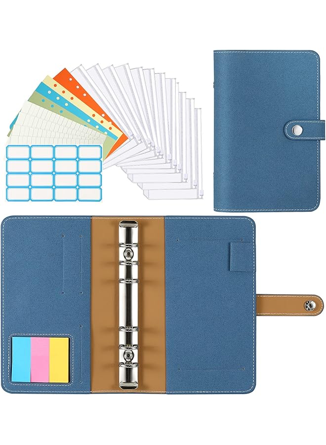 erorex A6 Budget Binder Pu Leather Cover With 12Pcs A6 Binder Pockets Loose Leaf Bags 6 Ring Binder Cash Zipper Pouches And Label Stickers Refillable Budget Envelopes System Shimmering Blue  - Image 1