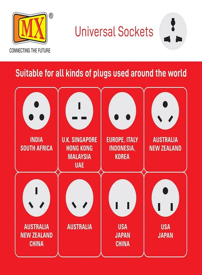 MX Spike Guard 6‑Outlet Surge Protector Extension Board – 2‑Pin & 3‑Pin Universal Sockets with Child‑Safety Shutter, 1.5 Meters Heavy‑Duty Cord, Master Switch - Image 5