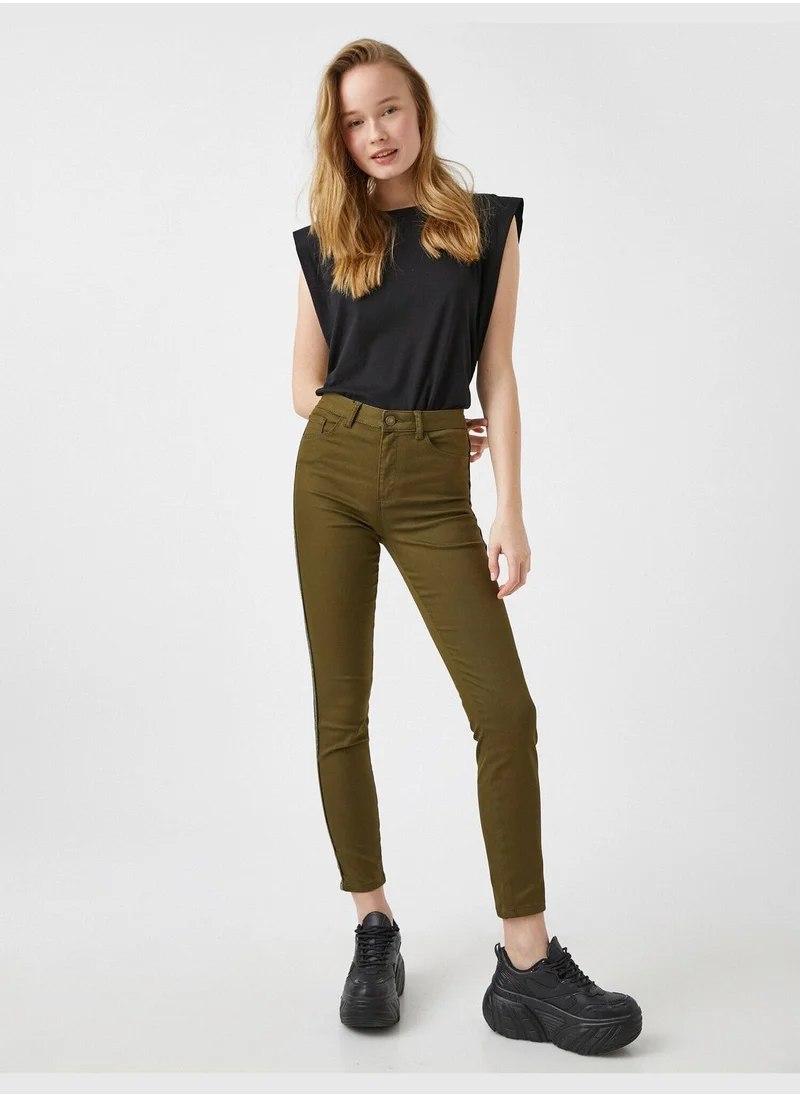 كوتون Banded Detailed Trousers