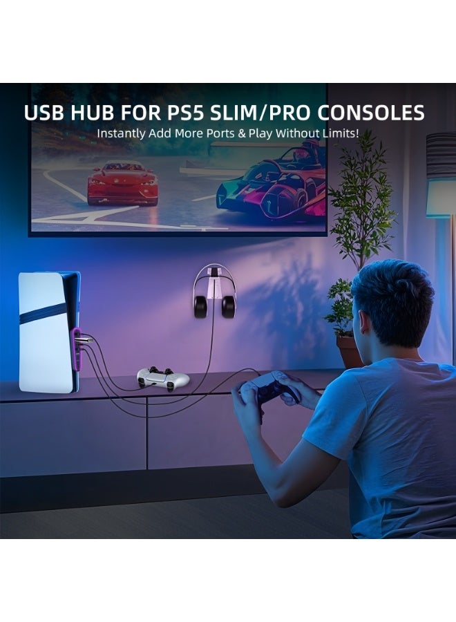 PS5 برو/PS5 سليم 6في1 USB 2.0 توسيع عالي السرعة PS5 سليم HUB موسع مع 4 USB 2.0+1 نوع C 3.0+1 منفذ شحن USB لـ PS5 سليم مع إضاءة RGB ملحقات - Image 5