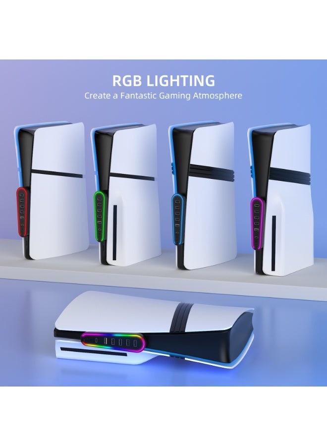 PS5 برو/PS5 سليم 6في1 USB 2.0 توسيع عالي السرعة PS5 سليم HUB موسع مع 4 USB 2.0+1 نوع C 3.0+1 منفذ شحن USB لـ PS5 سليم مع إضاءة RGB ملحقات - Image 3