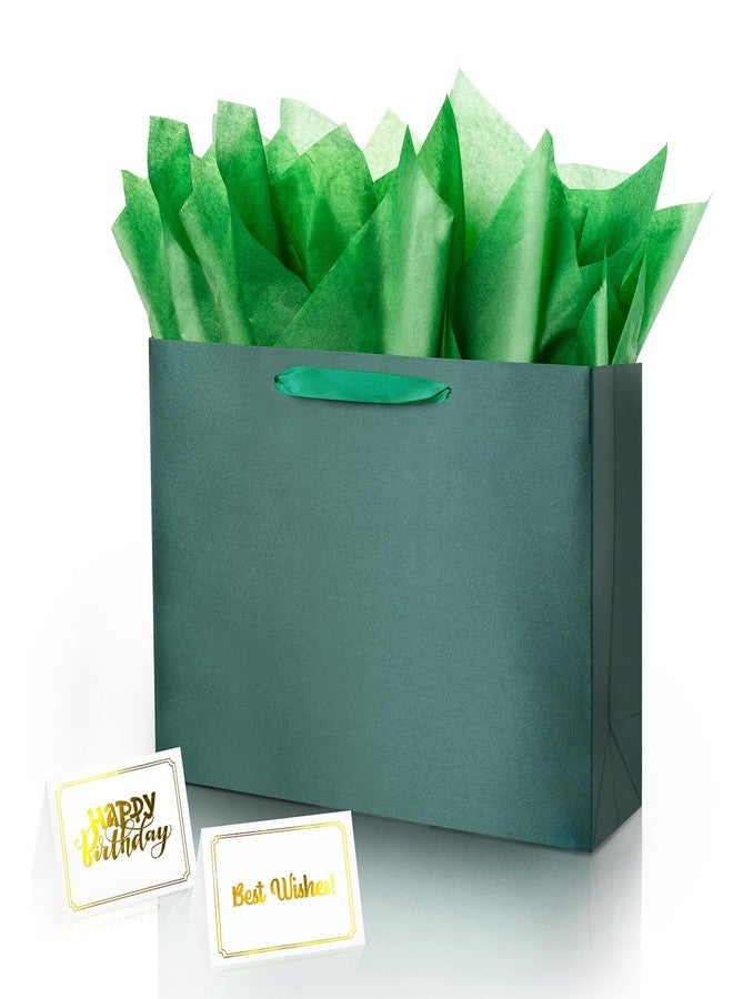Linelglobal Large Green Gift Bag with Tissue Paper Solid Color Silky for Women Men Boutique, Birthday, Mothers Day, Anniversary, Wedding 16" - Image 1