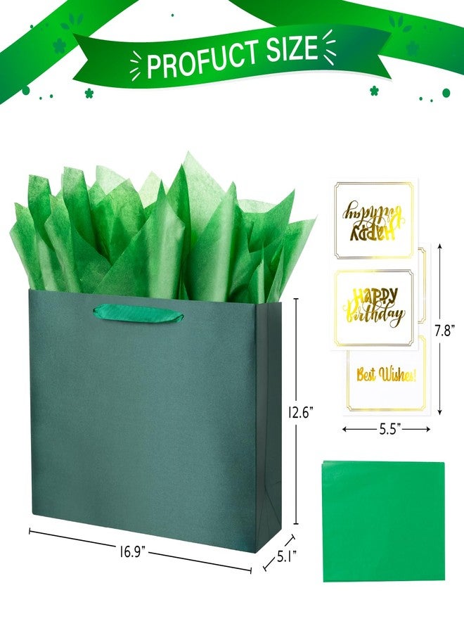 Linelglobal Large Green Gift Bag with Tissue Paper Solid Color Silky for Women Men Boutique, Birthday, Mothers Day, Anniversary, Wedding 16" - Image 2
