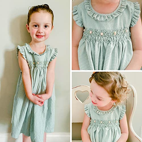 Simplee kids Baby Girls Smocked Dress Handmade Summer Casual Dresses Floral Print Sundress Princess Dress for Toddlers Light Green 3T - Image 2