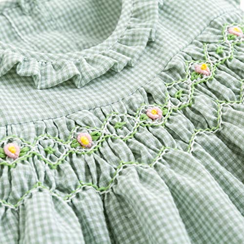 Simplee kids Baby Girls Smocked Dress Handmade Summer Casual Dresses Floral Print Sundress Princess Dress for Toddlers Light Green 3T - Image 5