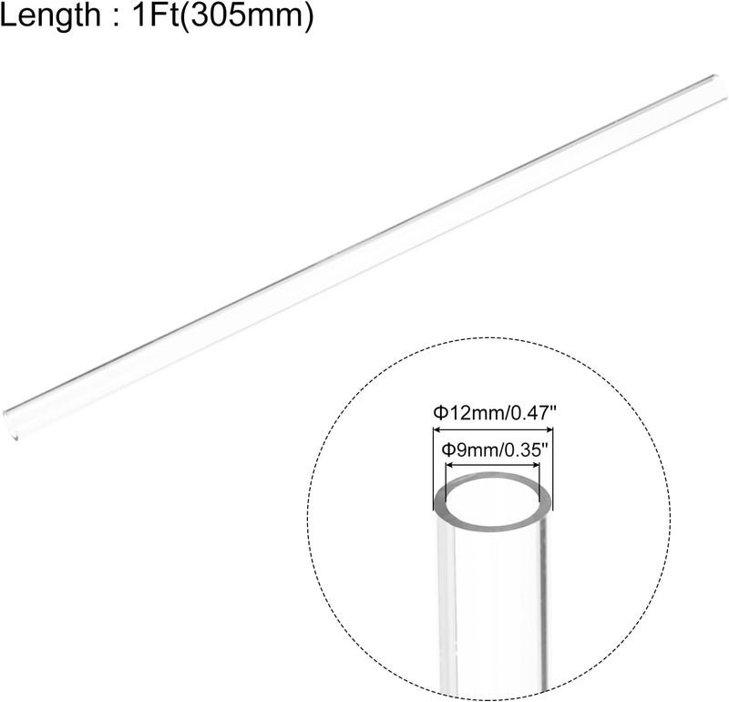 uxcell 2pcs Clear Rigid Tubing Pipe 9mm ID x 12mm OD 1Ft(305mm) Round Plastic Polycarbonate Tube - Image 2