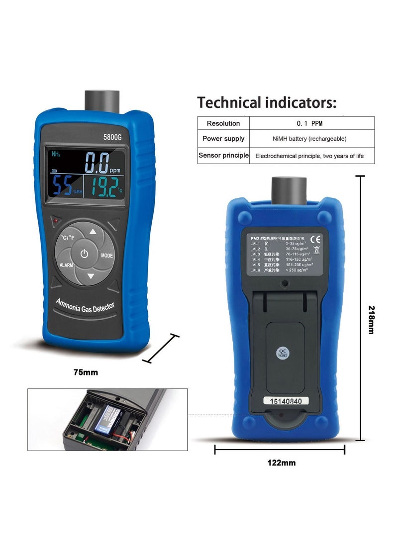 HoldPeak - Ammonia Gas Detector Tester Monitor,Particle Detector Professional Meter Black/Blue - Image 1