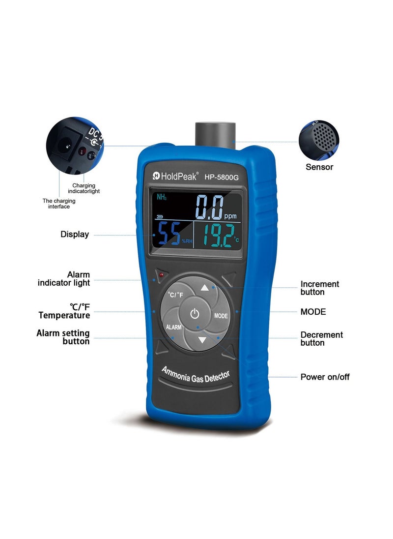 HoldPeak - Ammonia Gas Detector Tester Monitor,Particle Detector Professional Meter Black/Blue - Image 1