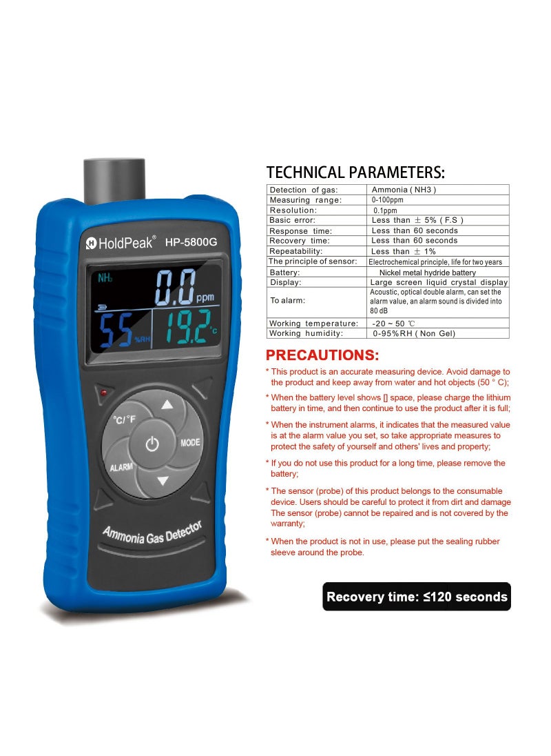 HoldPeak - Ammonia Gas Detector Tester Monitor,Particle Detector Professional Meter Black/Blue - Image 1