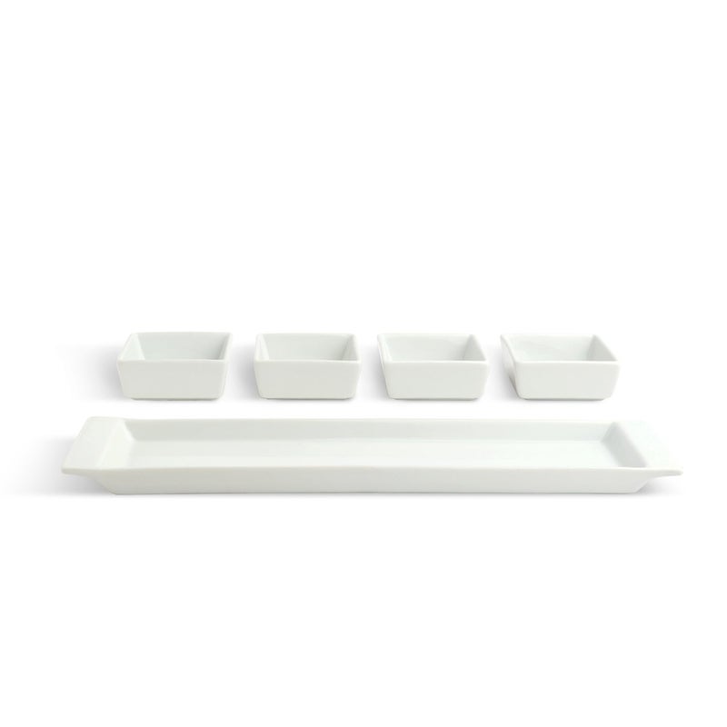 Urban Snackers Set of 4 Bowls Tray Rectangle Shaped White Porcelain Use for Serving Breakfast 39 Dining and Snacks at Home Kitchen and Hotel - Image 3
