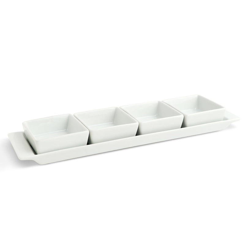 Urban Snackers Set of 4 Bowls Tray Rectangle Shaped White Porcelain Use for Serving Breakfast 39 Dining and Snacks at Home Kitchen and Hotel - Image 2