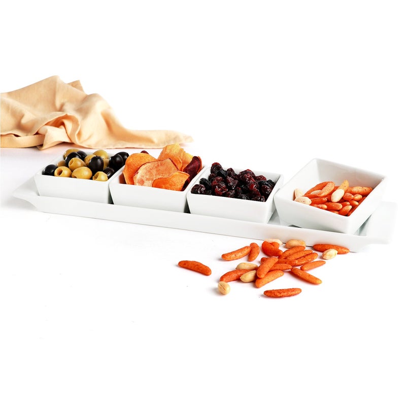 Urban Snackers Set of 4 Bowls Tray Rectangle Shaped White Porcelain Use for Serving Breakfast 39 Dining and Snacks at Home Kitchen and Hotel - Image 1
