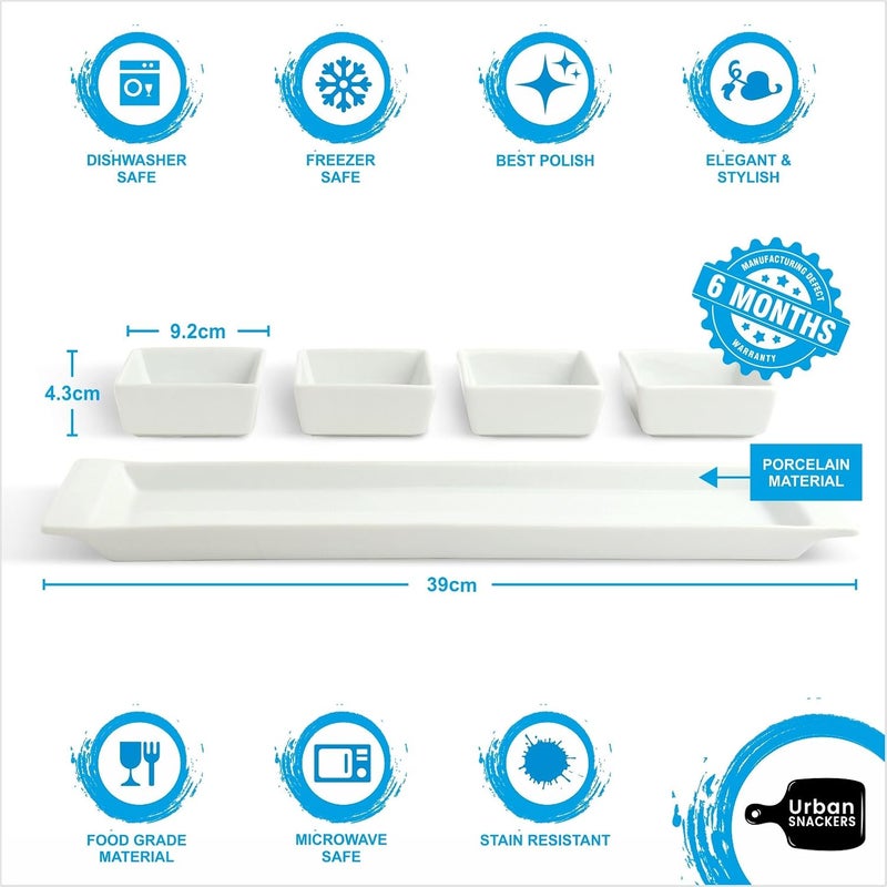 Urban Snackers Set of 4 Bowls Tray Rectangle Shaped White Porcelain Use for Serving Breakfast 39 Dining and Snacks at Home Kitchen and Hotel - Image 4
