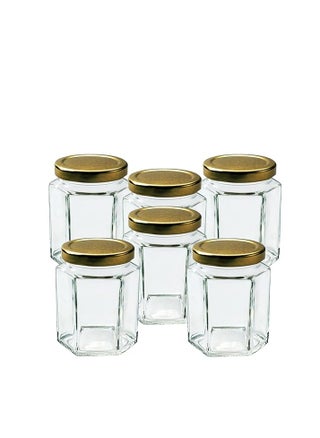 Glass Jam Jars Set of 6 Glass Jars with Gold Lids - 280ml / 9oz Hexagonal Jars of Screw Top Lid to Preserve Jam Spices Sweets - pzsku/Z7603A1D48CABE12177A5Z/45/_/1724251339/ba48d980-0d68-466d-9fde-311f880f6095