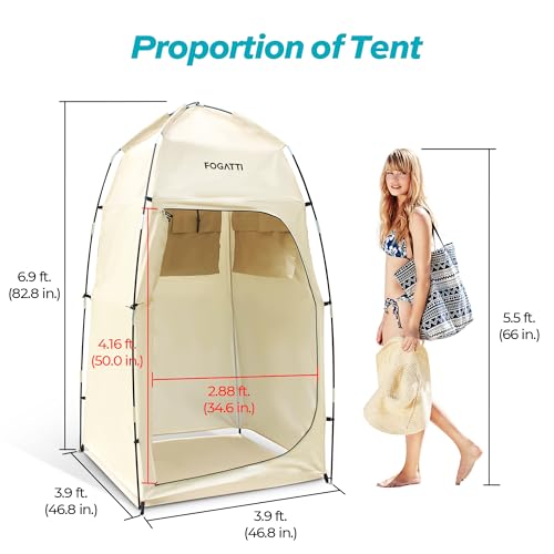 FOGATTI Portable Camping Shower Tent with Floor, 6.9 FT Extra Tall Shelter with 3 Internal Pockets and Carry Bag, Outdoor Privacy Tent for Shower Changing Dressing, Wind-Proof, Oversize, Easy Set Up - Image 4