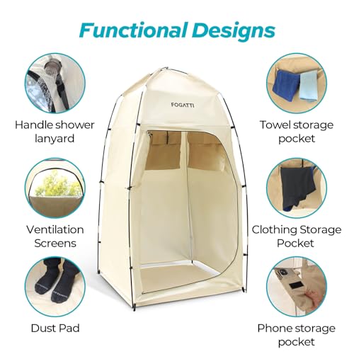 FOGATTI Portable Camping Shower Tent with Floor, 6.9 FT Extra Tall Shelter with 3 Internal Pockets and Carry Bag, Outdoor Privacy Tent for Shower Changing Dressing, Wind-Proof, Oversize, Easy Set Up - Image 3