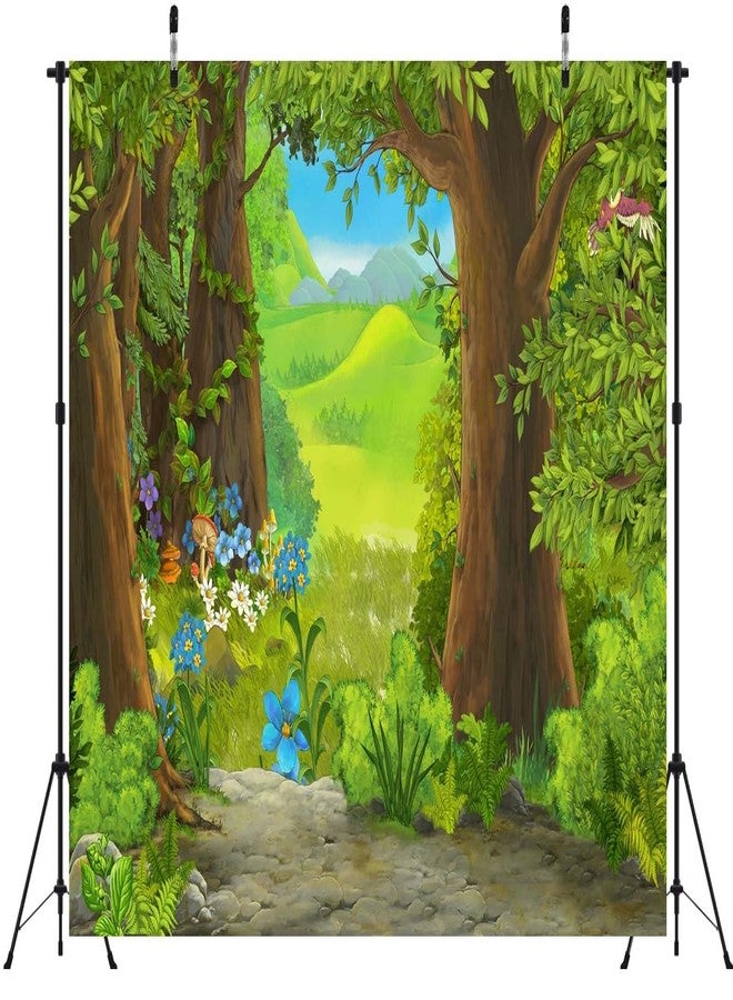 CORFOTO 7x5ft Cartoon Summer Forest Scene Backdrop Green Forest Floral Photography Background Nature Landscape Backdrop Kids Forest Theme Party Decor Cake Table Banner Prop - Image 4