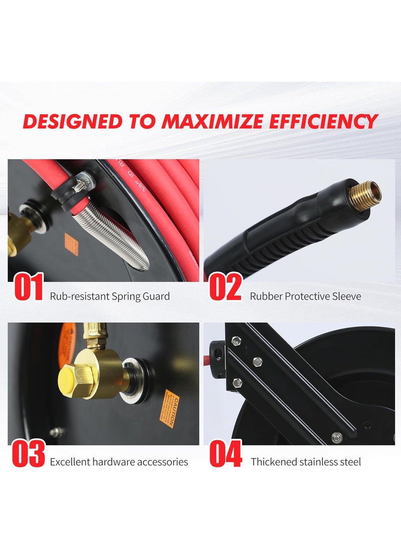 Maxworks MaxWorks 80720 50ft Auto Rewind Retractable Reel with 38 x 50 Air Hose with Brass Fittings  - Image 3