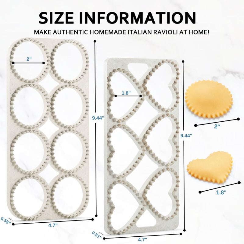 MUMSUNG Ravioli Maker Press, Ravioli Press Mold Set - Round, Heart, Square Ravioli Stamp Maker Cutter with Wood Rolling Pin, 2.6" Empanada Maker Press Kit and Ravioli Wheel 3 PCS - Image 4