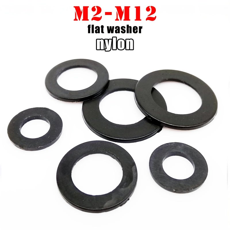 100pcs Black Nylon Flat Washers M12x20x1 Plastic Spacer Gaskets Durable For Fastening - Image 1