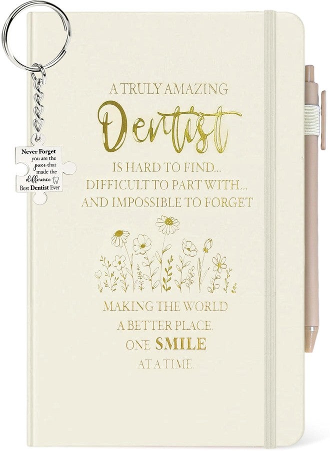 MALLAbyLAMMA Dentist Appreciation Gifts Women, Dentist Journal Biege 200 Pages Notebook A5 Lined with Pen, Dentist Keychain, Dental Gifts for Dentist Woman, Thank You Gift for Female Dentist Birthday Graduation - Image 1