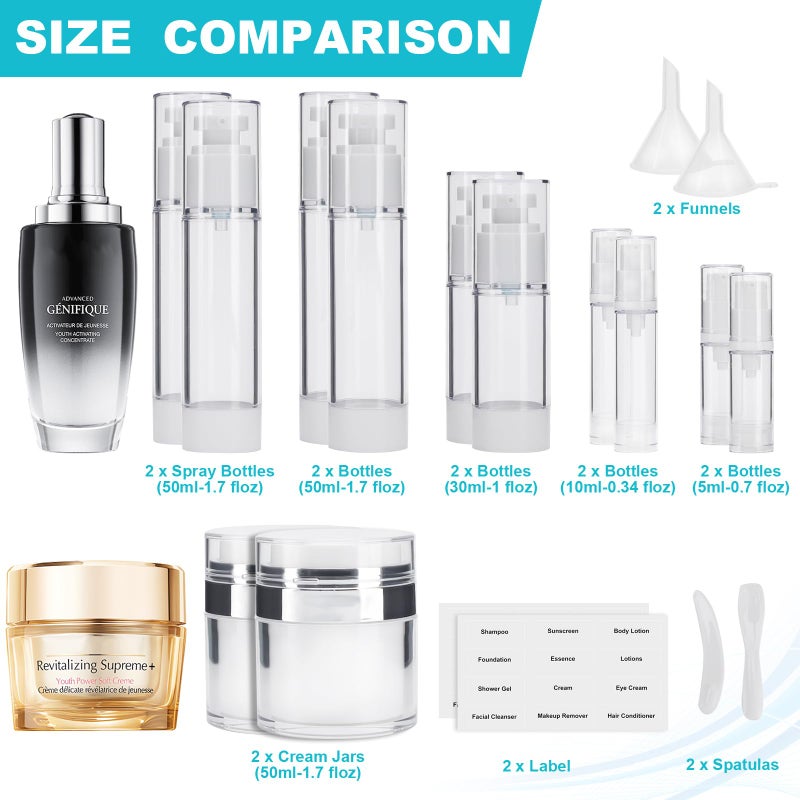 Bubimon 18 Pack Bubimon Airless Pump Jars, 1.7/1/0.7/0.34oz Cosmetic Containers, Leak Proof Refillable jar for Toiletries, Cream Lotion, Eye Cream, Liquid, Foundation, Shampoo (BPA Free) - Image 2
