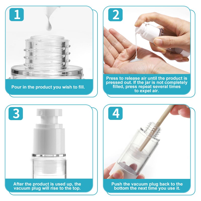 Bubimon 18 Pack Bubimon Airless Pump Jars, 1.7/1/0.7/0.34oz Cosmetic Containers, Leak Proof Refillable jar for Toiletries, Cream Lotion, Eye Cream, Liquid, Foundation, Shampoo (BPA Free) - Image 4