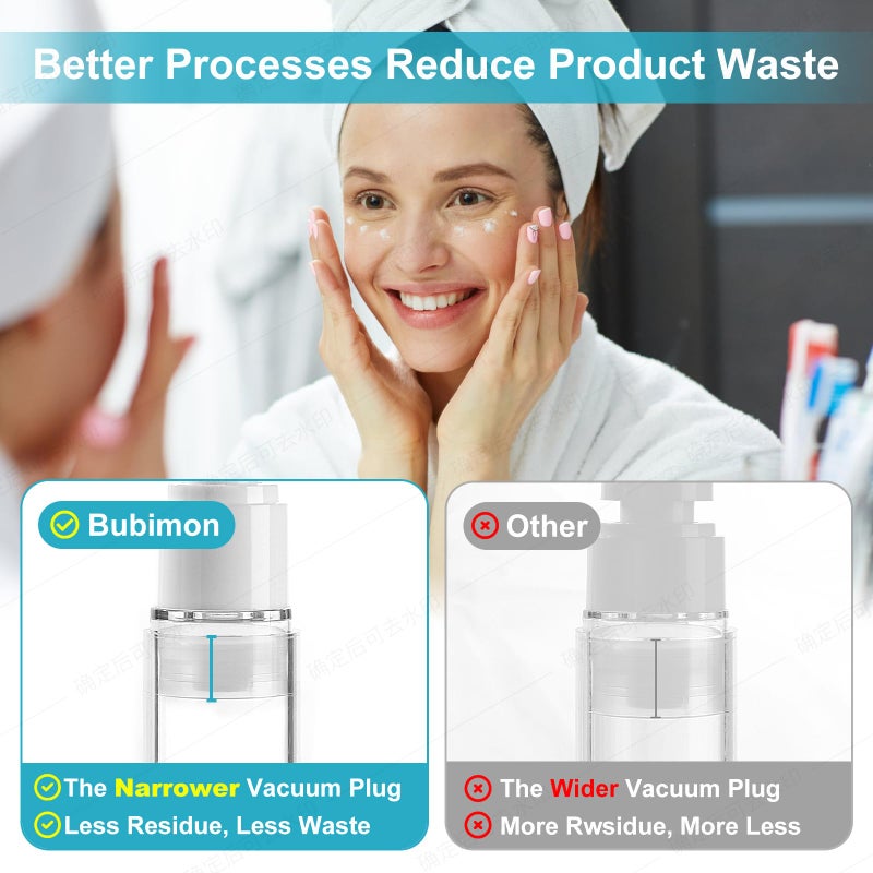 Bubimon 18 Pack Bubimon Airless Pump Jars, 1.7/1/0.7/0.34oz Cosmetic Containers, Leak Proof Refillable jar for Toiletries, Cream Lotion, Eye Cream, Liquid, Foundation, Shampoo (BPA Free) - Image 5