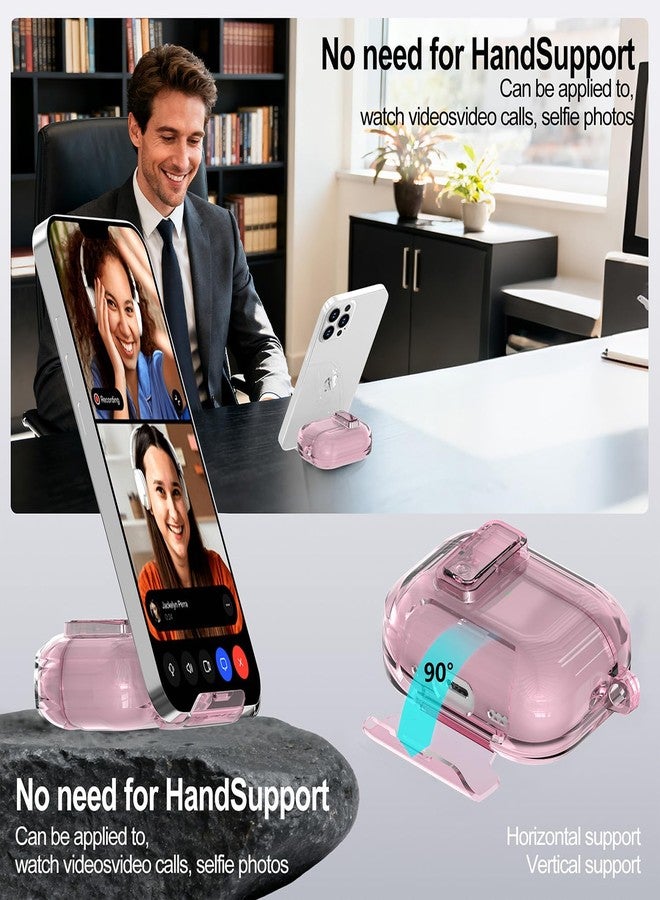 جراب قفل شفاف لطيف لسماعات AirPods Pro 3 مع حامل للهاتف، مناسب للفتيات والسيدات، مزين بزينة زهور بوم بوم ومجموعة تنظيف، غطاء حماية ناعم من مادة TPU لسماعات AirPods Pro من الجيل الثالث، متوافق مع AirPods Pro 3 (إصدار 2025). - Image 3