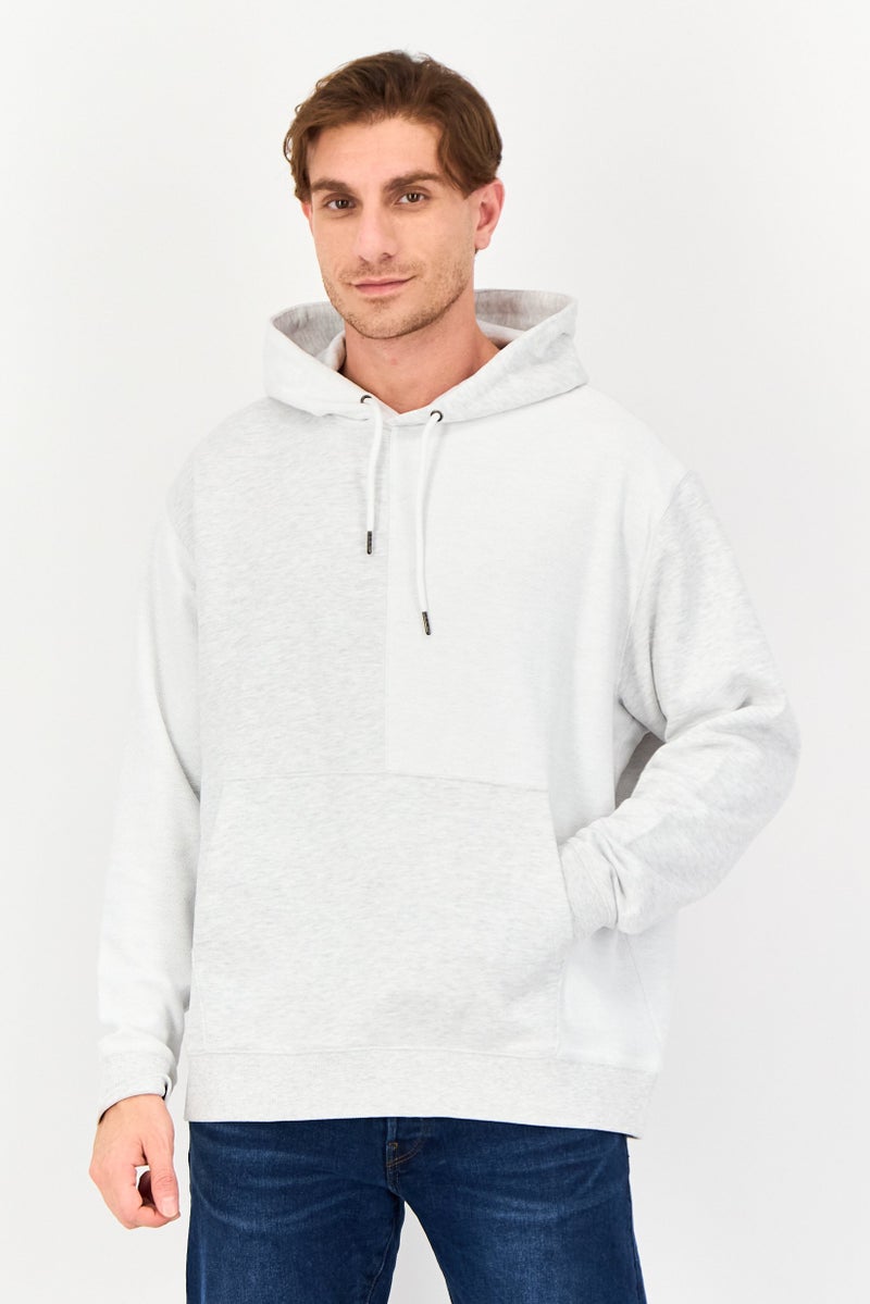 Celio Men Heather Long Sleeves Hoodie, Light Grey - Image 1