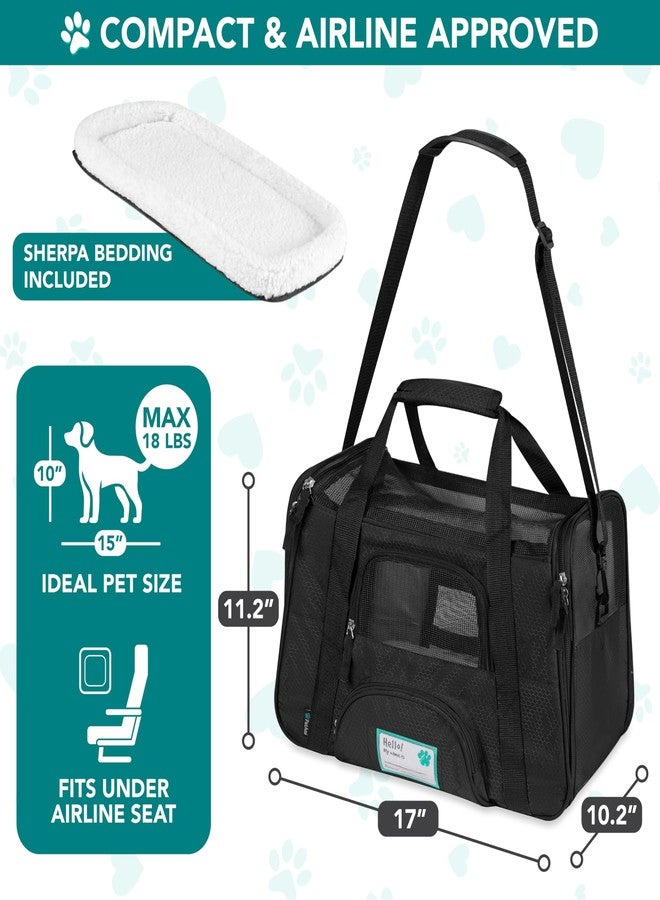 PetAmi Airline Approved Pet Carrier for Cats & Small Dogs, Soft Sided TSA Travel Carrier Bag with Sherpa Bed, Breathable Mesh Ventilation, Collapsible Bowl, Fits Under Seat, Up to 18 lbs, Small Black - Image 2