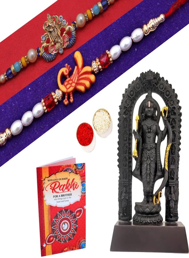 MANTOUSS Rakhi for brother with gift combo set/rakhi for brother with gift-set of 2 rakhi for brother+ram lalla murti+roli chawal combo+rakhi greeting card - Image 1