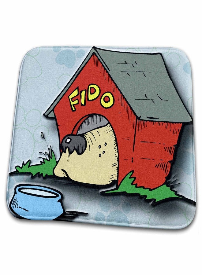 3DROSE Dish Drying Mat - Fido dog house and bowl with paw print background Animals - Image 1