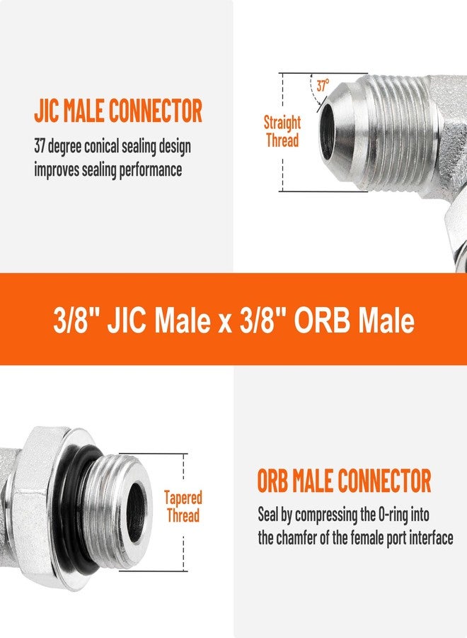 Racewill 5 Pack 90 Degree Elbow Hydraulic Hose Fittings: 3/8" JIC 37°Male x 3/8" ORB Male, Hydraulic End Connectors with Protection Cover - Image 3