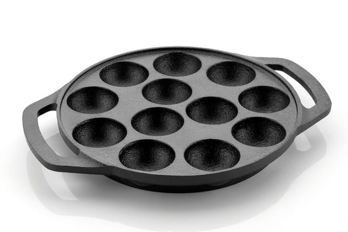 PRE-SEASONED CAST IRON PANIYARAM PAN | APPAM MAKER/CHATTY/PATRA | NATURALLY NON-STICK COOKWARE (12 PITS)