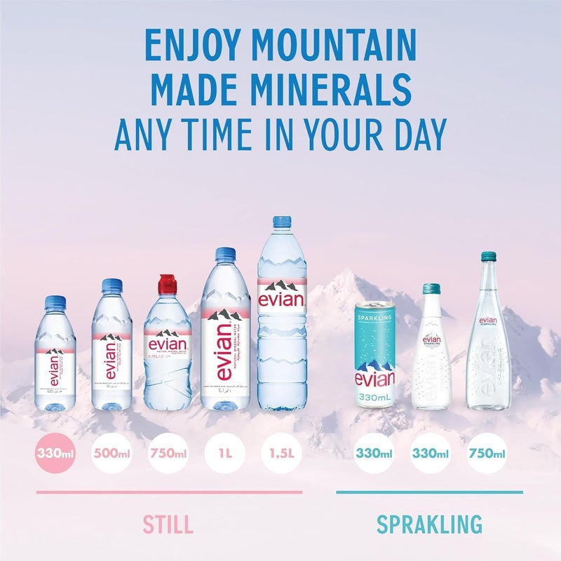 Evian مياه إيفيان المعدنية، مياه شرب مصفاة طبيعياً، زجاجة 500 مل، مياه إيفيان المعبأة، علبة من 24 × 500 مل زجاجات مياه إيفيان - Image 5