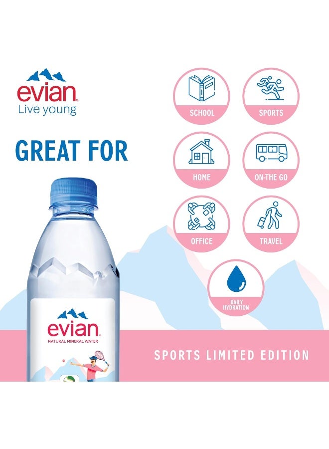 Evian مياه إيفيان المعدنية، مياه شرب مصفاة طبيعياً، زجاجة 500 مل، مياه إيفيان المعبأة، علبة من 24 × 500 مل زجاجات مياه إيفيان - Image 4