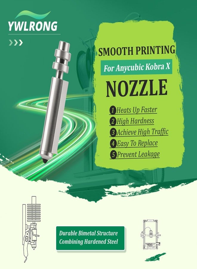YWLRONG 2Pack 0.4mm Nozzle for Anycubic Kobra X Integrated Hardened Steel Hotend Nozzle Replacement for Anycubic Kobra X Combo High Flow High Speed Print Head Accessories Parts - Image 2