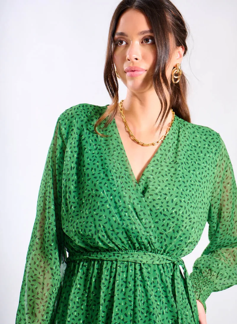 نيدز نو ليبل Green Animal Chiffon Maxi Dress