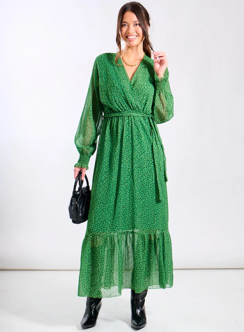 Green Animal Chiffon Maxi Dress