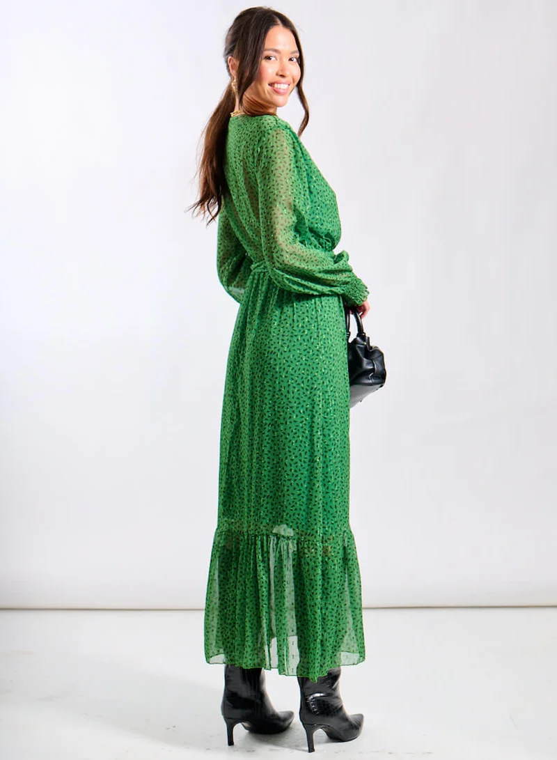 Needs No Label  Green Animal Chiffon Maxi Dress for Women | Best Price UAE