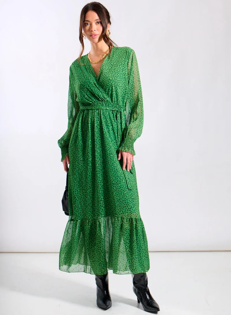 Needs No Label  Green Animal Chiffon Maxi Dress for Women | Best Price UAE