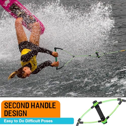 Obcursco Wakeboard Rope,70FT Water Ski Ropes with EVA Handle. Ideal for Water Skiing, Wakeboard, Kneeboard (70FT, Green & Yellow) - Image 3