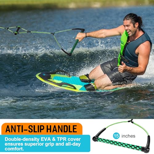 Obcursco Wakeboard Rope,70FT Water Ski Ropes with EVA Handle. Ideal for Water Skiing, Wakeboard, Kneeboard (70FT, Green & Yellow) - Image 2