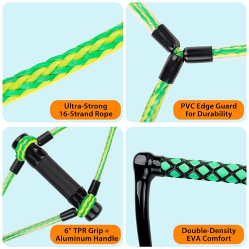 Obcursco Wakeboard Rope,70FT Water Ski Ropes with EVA Handle. Ideal for Water Skiing, Wakeboard, Kneeboard (70FT, Green & Yellow) - Image 4
