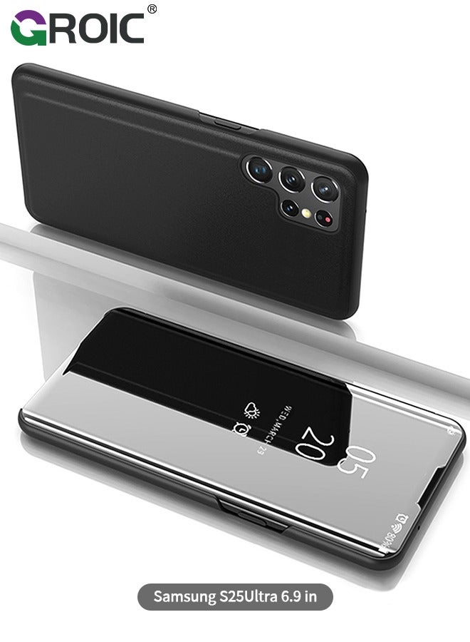 GROIC Case for Samsung Galaxy S25 Ultra 5G, Mirror Case Ultra Slim Lightweight Flip Cover with Stand Anti-drop Protection Cover for Samsung Galaxy S25 Ultra, Black  - Image 1