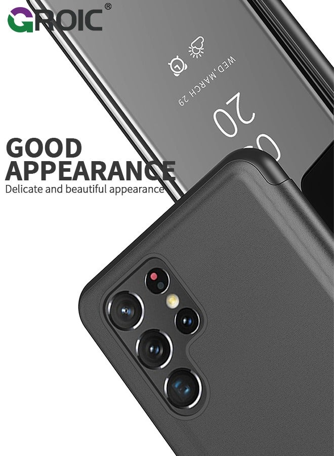 GROIC Case for Samsung Galaxy S25 Ultra 5G, Mirror Case Ultra Slim Lightweight Flip Cover with Stand Anti-drop Protection Cover for Samsung Galaxy S25 Ultra, Black  - Image 4