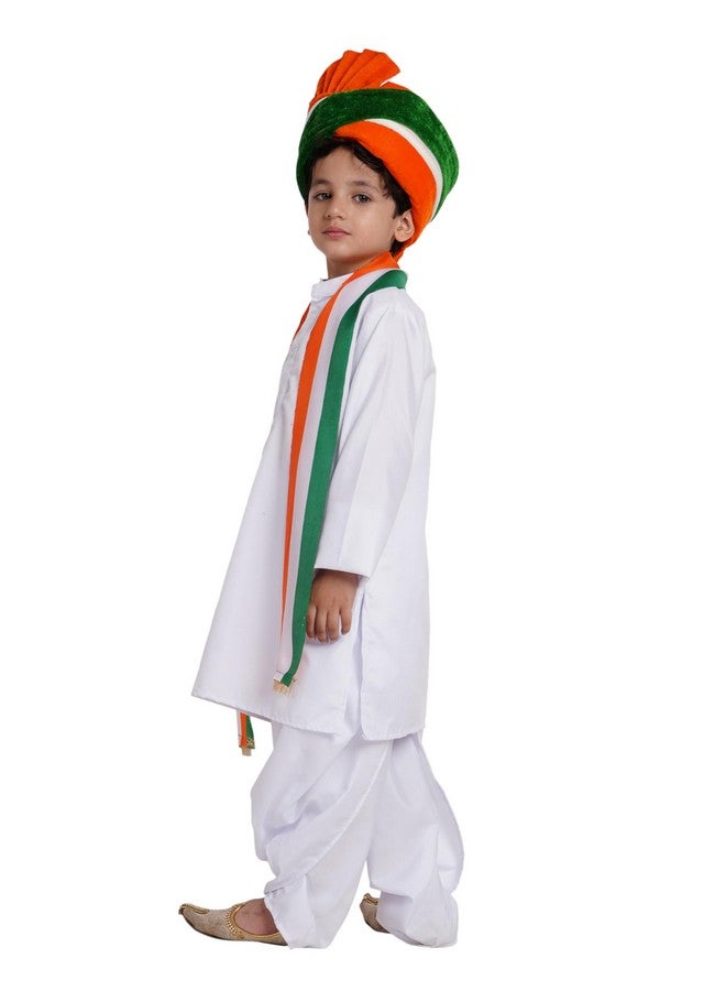 Kaku Fancy Dresses Polyester White Dhoti Kurta With Tricolor Safa & Stole For Kids, Independence Day & Republic Day Costume For Boys & Girls - White, 10-12 Years - Image 5